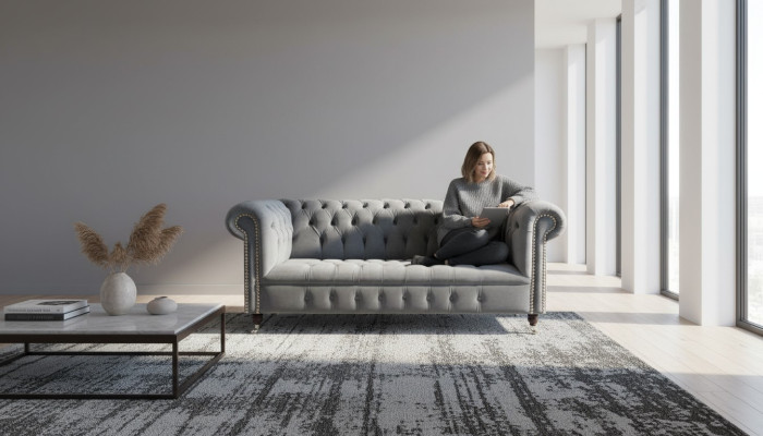 Sofá de 3 plazas de tela Sofás Cama Chesterfield Gris de Tres Plazas
