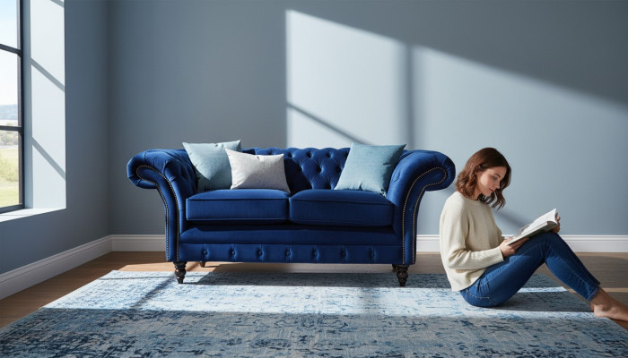 Chesterfield oficina muebles de asientos sofá sofá de 2 plazas textil azul