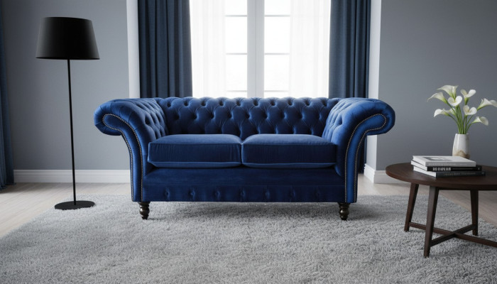 Chesterfield oficina muebles de asientos sofá sofá de 2 plazas textil azul