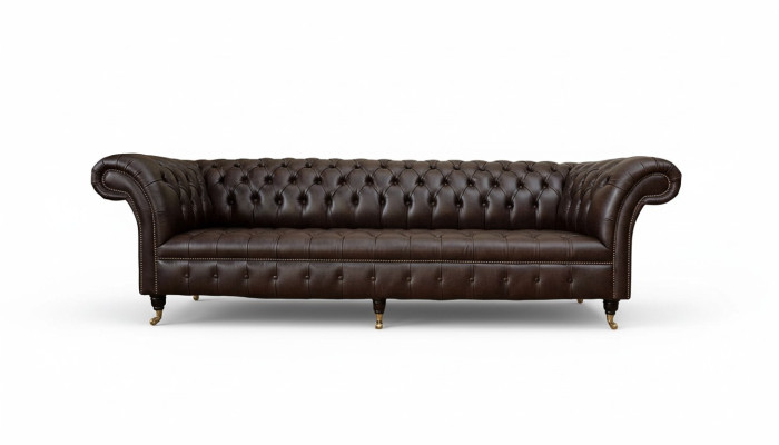 Sofá Chesterfield de 4 plazas, lujo de 245 cm, sofá de cuero, muebles.