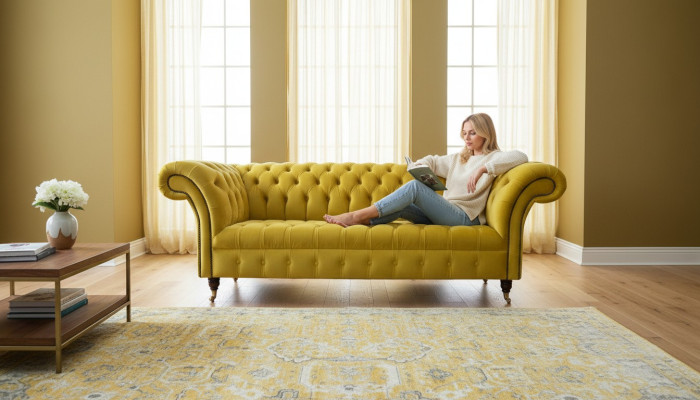 Chesterfield sofá de 3 plazas estilo sofá tapizado en tela sofá nuevo