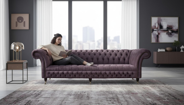 Sofá de diseño de 4 plazas Sofá tapizado de tela de lujo Sofás Chesterfield
