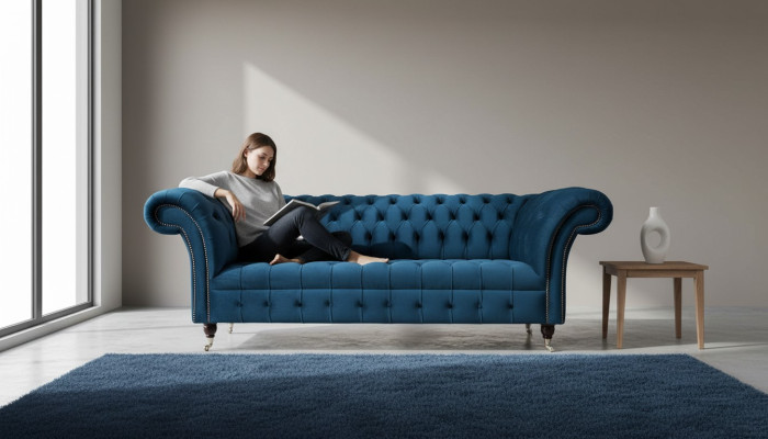 Sofá Chesterfield de 3 plazas, sofás tapizados de lujo en tela de diseño.
