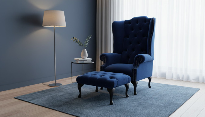 Chesterfield sillón de orejas con taburete Relax sofá individual de 1 plaza de 2 piezas.