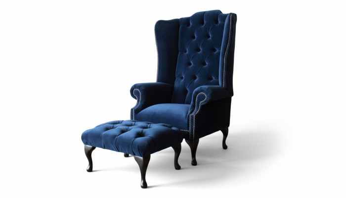 Chesterfield sillón de orejas con taburete Relax sofá individual de 1 plaza de 2 piezas.