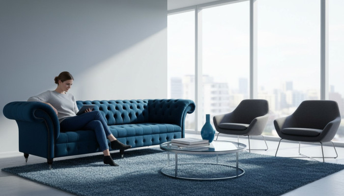 Sofá de diseño Chesterfield tapizado moderno de tela de 4 plazas con función de cama.