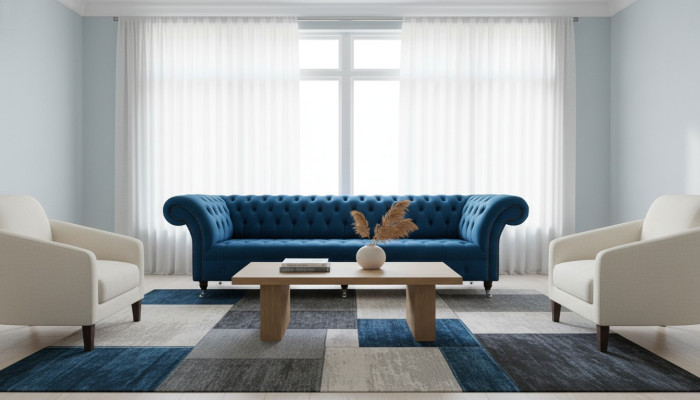Sofá de diseño Chesterfield tapizado moderno de tela de 4 plazas con función de cama.