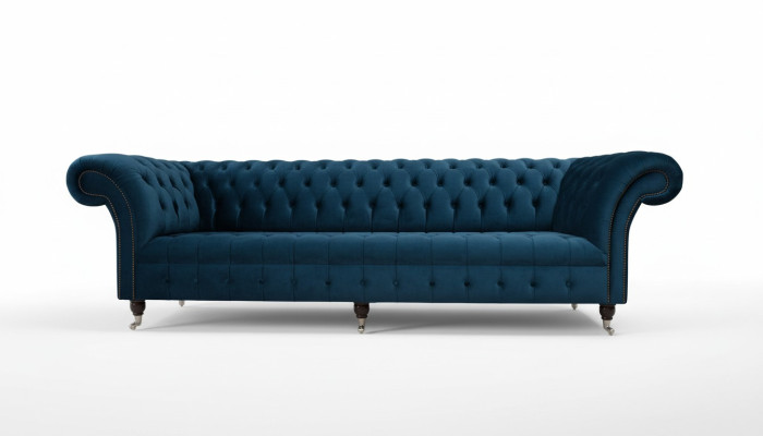 Sofá de diseño Chesterfield tapizado moderno de tela de 4 plazas con función de cama.