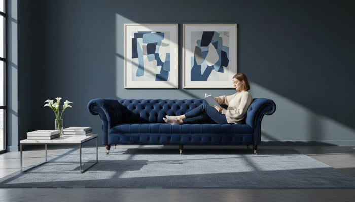 Sofá Chesterfield Sofás de 4 plazas Sofá Tapizado Tela Muebles de sala