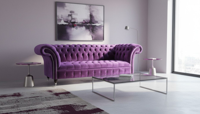 Chesterfield sofá de 3 plazas, diseño de tapicería de tela de lujo, nuevo.