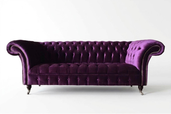 Chesterfield sofá de 3 plazas, diseño de tapicería de tela de lujo, nuevo.