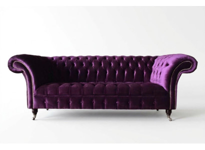 Chesterfield sofá de 3 plazas, diseño de tapicería de tela de lujo, nuevo.