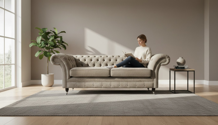 Sofá Chesterfield de tres plazas 3 sofás de tres plazas Gris tela Sala de estar Lujo