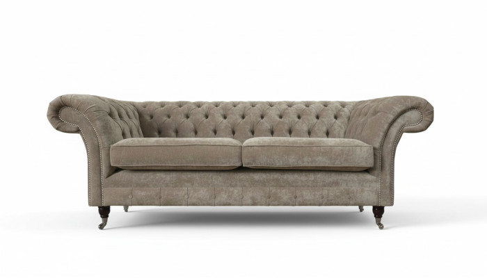 Sofá Chesterfield de tres plazas 3 sofás de tres plazas Gris tela Sala de estar Lujo