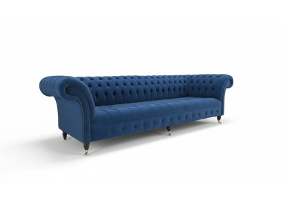 Chesterfield Gran Sofá de Tela de Terciopelo Acolchado Sofás de 4 Plazas Sofás