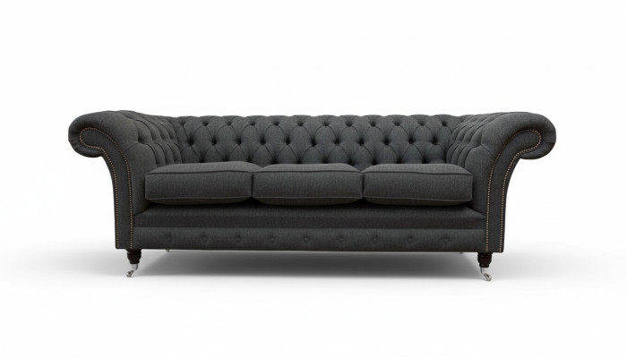 Chesterfield Tela Tapizado Diseño Sofá Lujo Sofá Gris de 3 Plazas