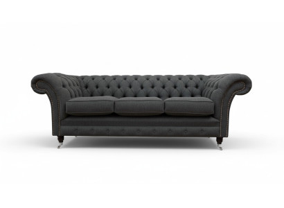 Chesterfield Tela Tapizado Diseño Sofá Lujo Sofá Gris de 3 Plazas
