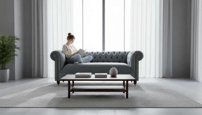 Sofá de tela Chesterfield de 3 plazas de lujo, diseño de muebles lounge.