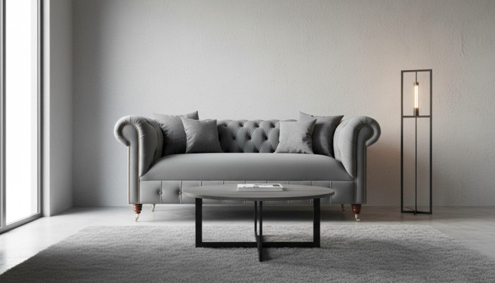 Sofá de tela Chesterfield de 3 plazas de lujo, diseño de muebles lounge.