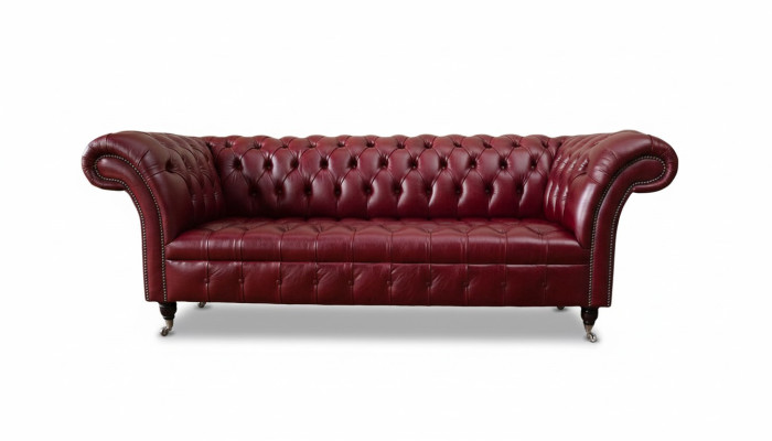 Chesterfield de 3 plazas sofá de cuero tapizado de lujo color marrón muebles de 230 cm.