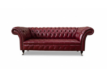 Chesterfield de 3 plazas sofá de cuero tapizado de lujo color marrón muebles de 230 cm.