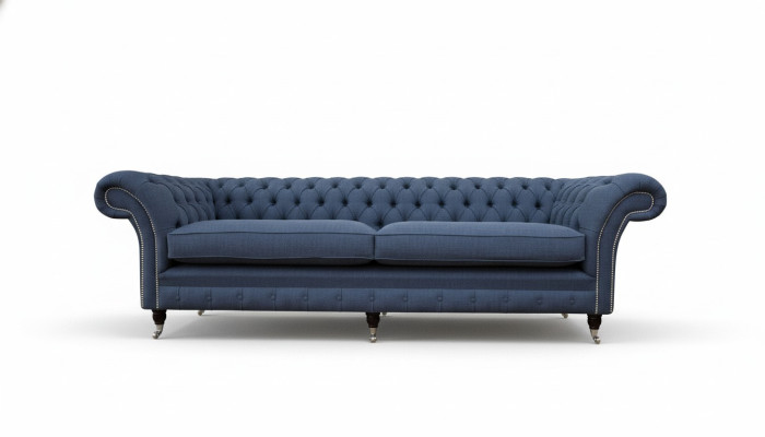 Sofá Chesterfield de diseño 4 plazas tela sofá azul tapizado sala de estar