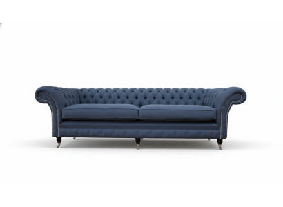 Sofá Chesterfield de diseño 4 plazas tela sofá azul tapizado sala de estar
