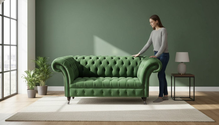 Chesterfield mobiliario de oficina sofá sofá de 2 plazas textil verde