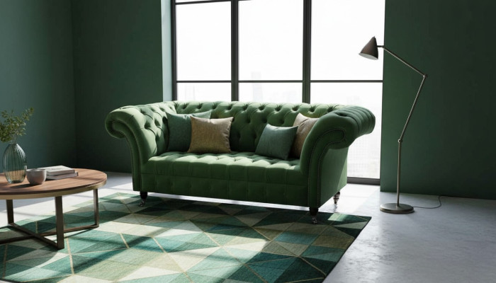 Chesterfield mobiliario de oficina sofá sofá de 2 plazas textil verde