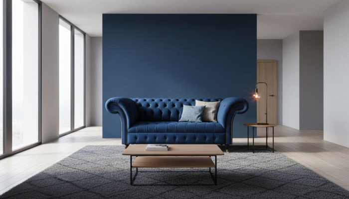 Muebles de oficina Chesterfield ingleses, sofá, sofá de 2 plazas en azul real.
