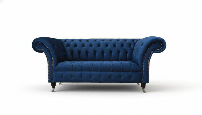 Muebles de oficina Chesterfield ingleses, sofá, sofá de 2 plazas en azul real.