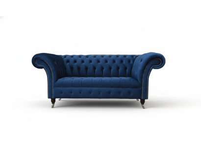 Muebles de oficina Chesterfield ingleses, sofá, sofá de 2 plazas en azul real.