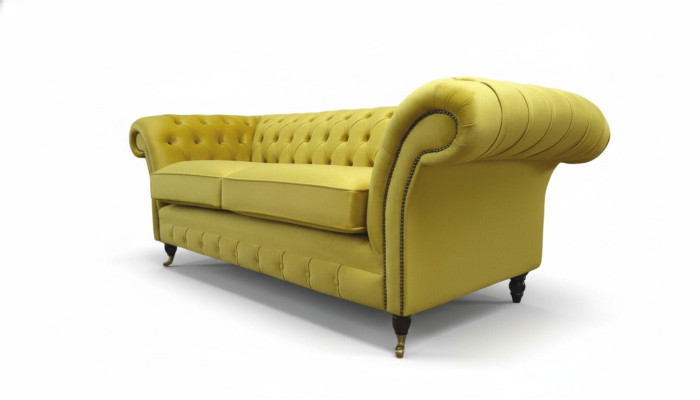 Textil 3 plazas Azul Tela Diseño Sofá Acolchado 230cm Sofá Chesterfield