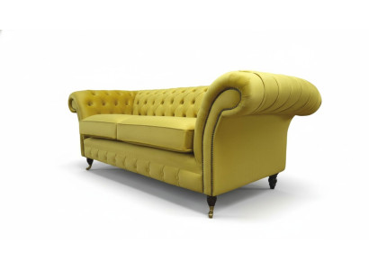 Textil 3 plazas Azul Tela Diseño Sofá Acolchado 230cm Sofá Chesterfield