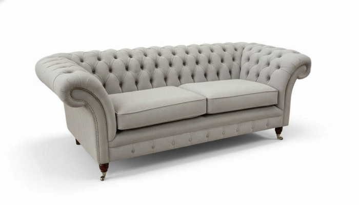 Chesterfield 3 plazas Sofá de salón Relax Textil Tapizado Sofá de tela Cojines.