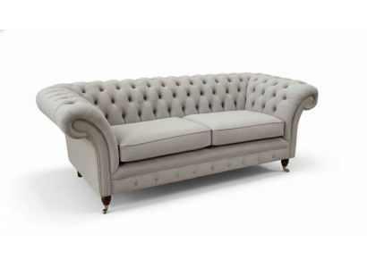 Chesterfield 3 plazas Sofá de salón Relax Textil Tapizado Sofá de tela Cojines.
