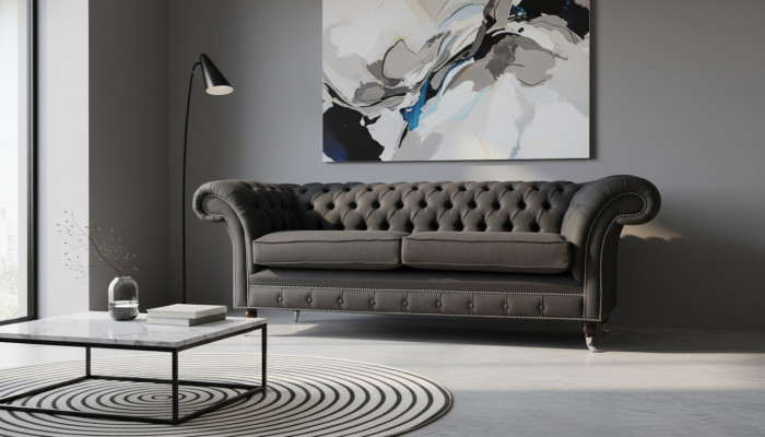 Sofá Chesterfield de sala de estar, sofá de tres plazas, diseño negro, muebles nuevos.