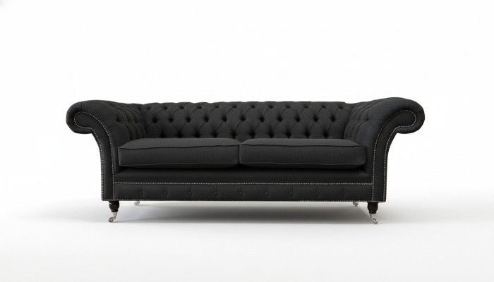 Sofá Chesterfield de sala de estar, sofá de tres plazas, diseño negro, muebles nuevos.