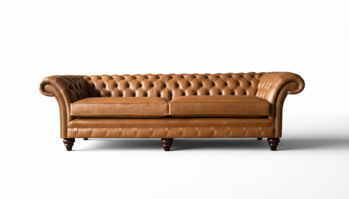Sofá de 4 plazas Chesterfield tapizado en cuero diseño marrón muebles