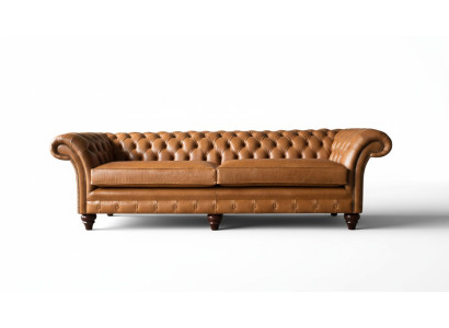 Sofá de 4 plazas Chesterfield tapizado en cuero diseño marrón muebles