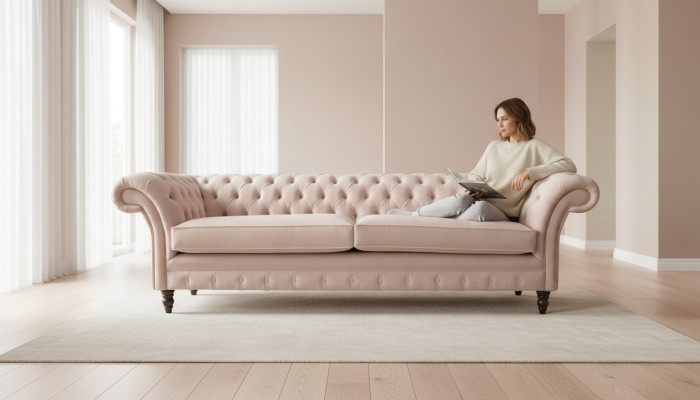 Rosa Viersitzer Polster Sofá de 4 plazas Muebles Sofás Grandes Sofá 245 cm Nuevo