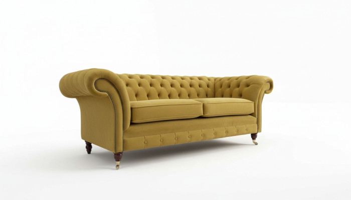 Sofá Chesterfield de 3 plazas, diseño de lujo, estilo textil.
