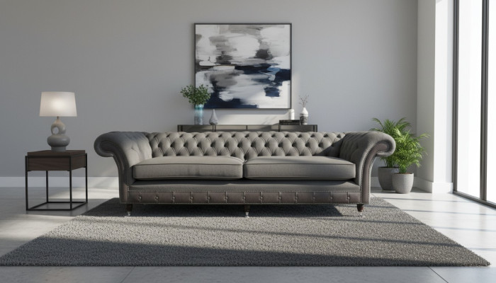 Sofá de diseño Couch Luxus poltronas sofá de 4 plazas Chesterfield lujo gris.