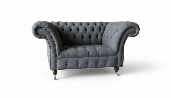 Chesterfield Diseño Sillón Gris Tapizado Textil de Lujo Sofá 1 Plaza