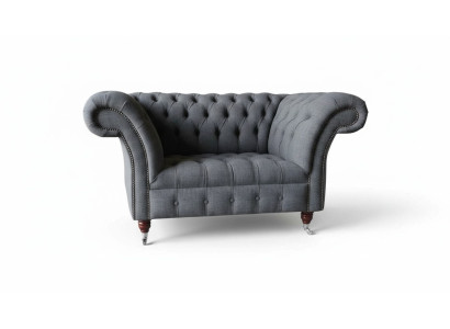 Chesterfield Diseño Sillón Gris Tapizado Textil de Lujo Sofá 1 Plaza
