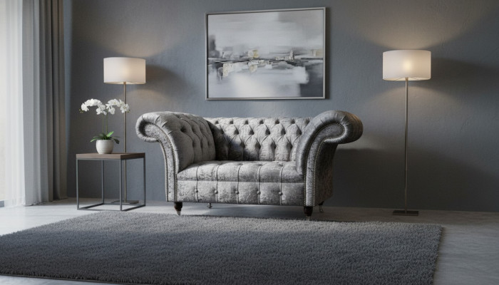 Diseño de sofá Chesterfield Poltrona Sofá Chesterfield Textil Plata