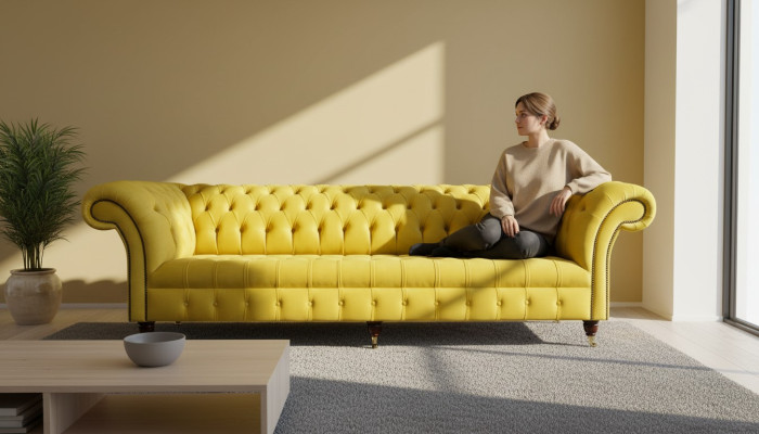 Sofá de cuatro plazas Chesterfield Diseño Sofás Muebles Sala de estar Sofá Tapicería
