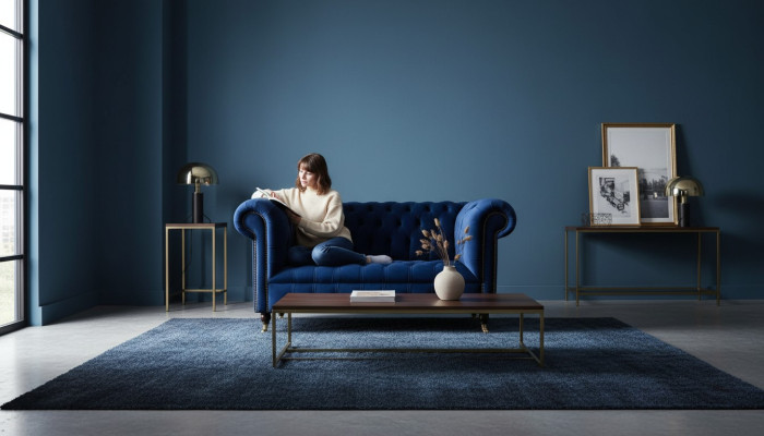 Chesterfield mobiliario de oficina Asiento sofá sofá 2 plazas Textil Azul