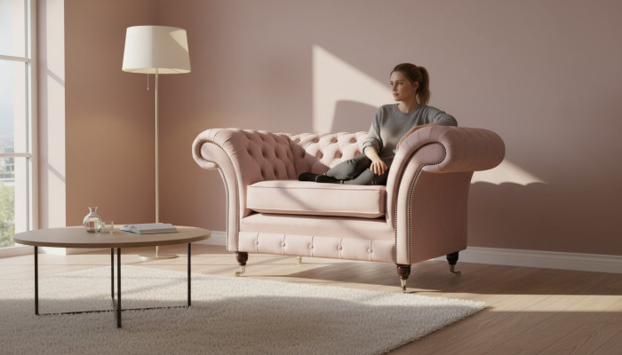 Chesterfield diseño sillón rosa tapizado tela de lujo sofá 1 plaza