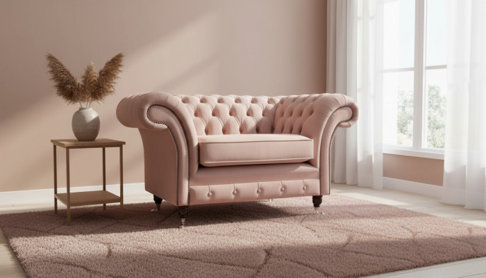 Chesterfield diseño sillón rosa tapizado tela de lujo sofá 1 plaza